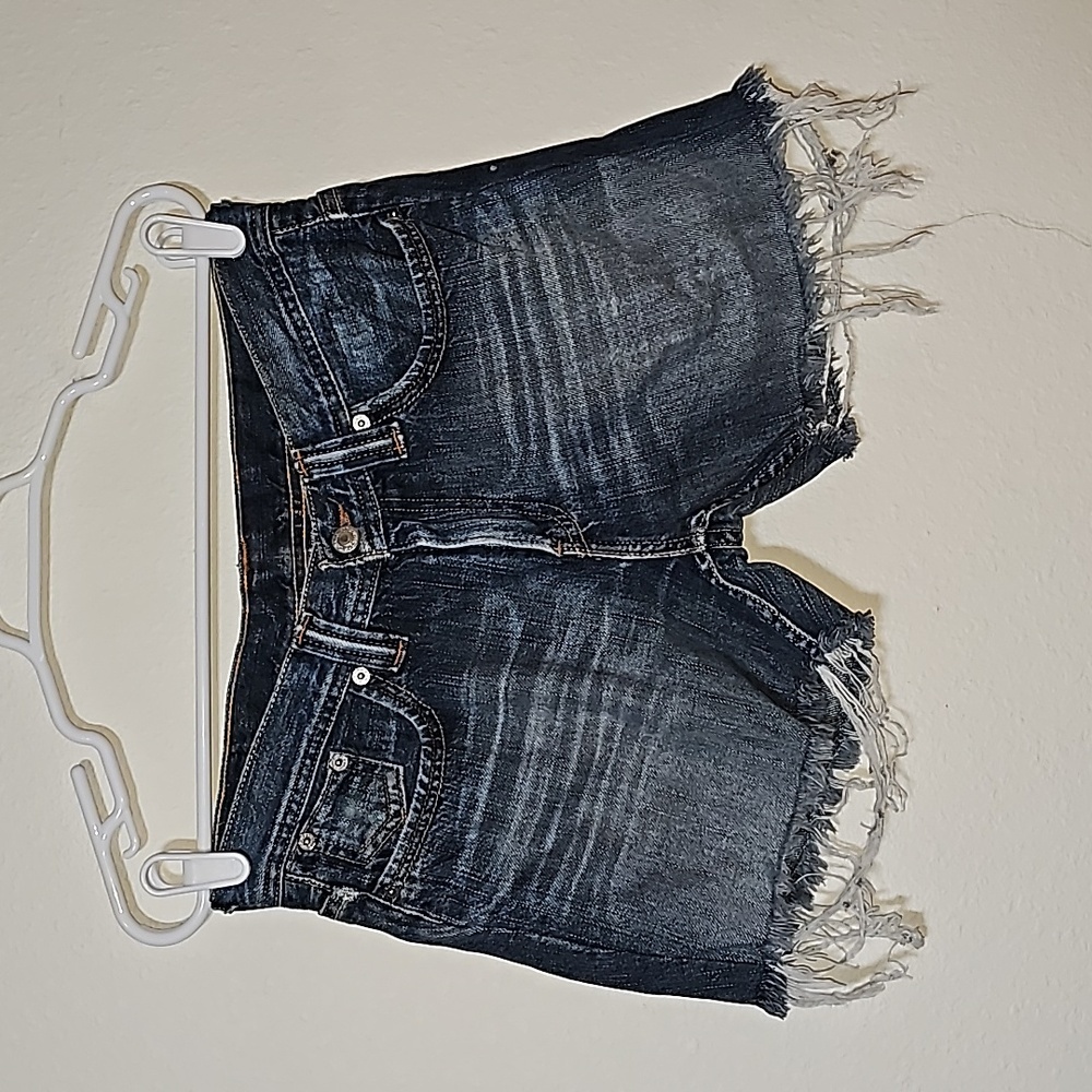 VTG Levi's 501 Cutoffs Shorts Jorts Mid-Rise Whiskering Medium Wash Raw Hem 29